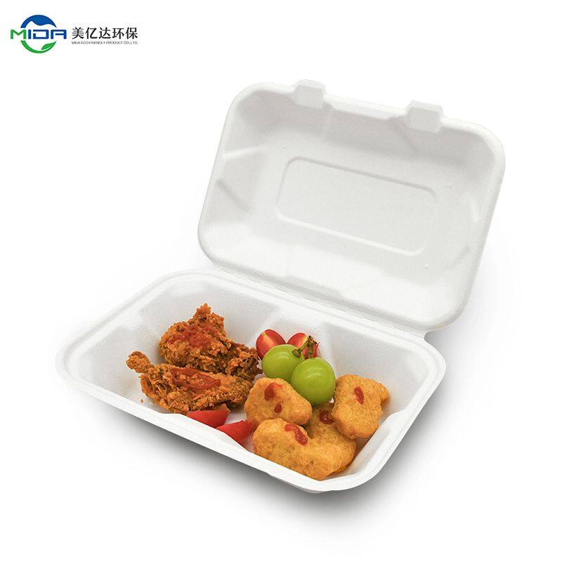 Take away Containers Sugarcane Fiber Food Box Compostable 9*6*3" clamshell (850ml)