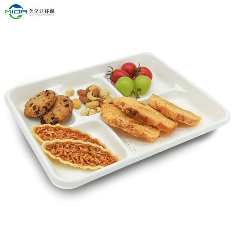 Customizable Rectangular Compartment Tray Compostable Biodegradable Disposable Tray Eco Friendly Sugar Cane Fibers Tray