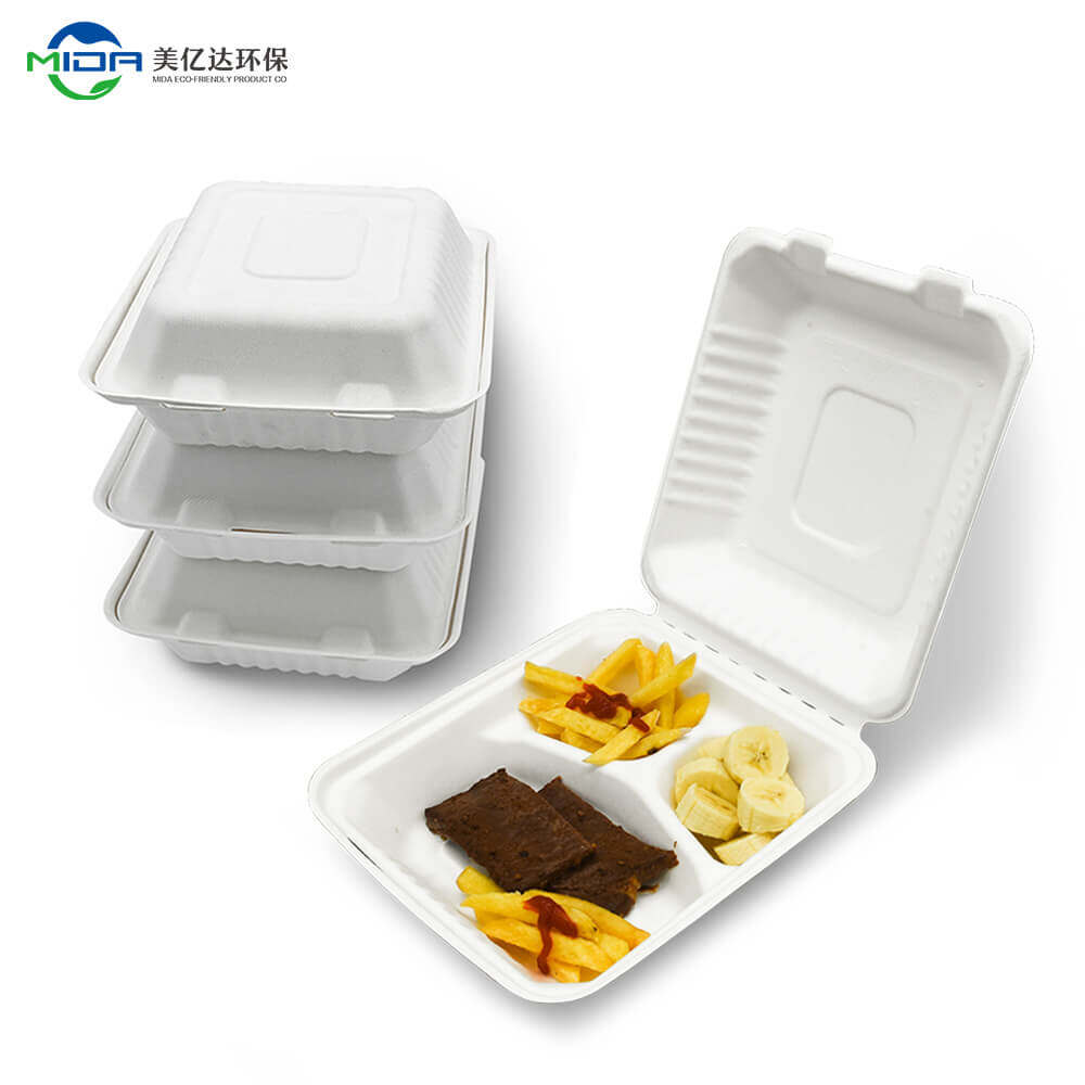  3 Compartment Clamshells Biodegradable Take Out Boxes