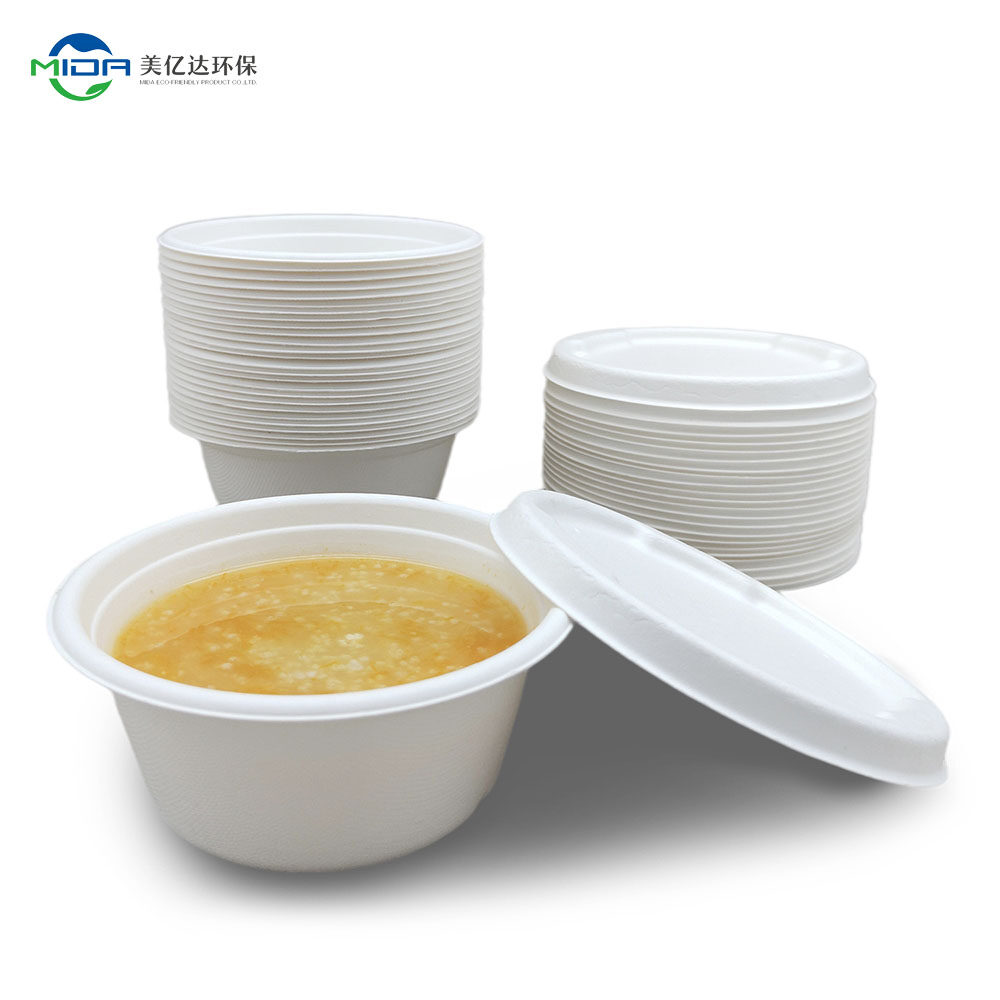 Degradable Sugarcane Food Containers Oatmeal Bowls with Lids