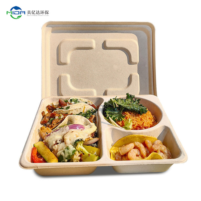 Biodegradable sugarcane bagasse food container disposable packaging bento paper food boxes