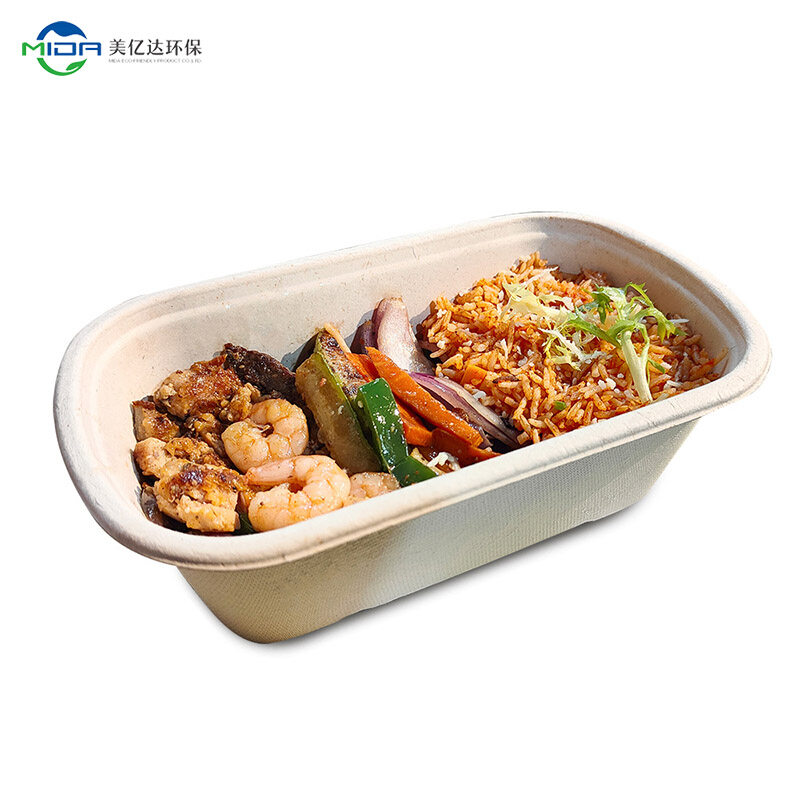 Biodegradable Rectangle Sugar Cane Takeway Fast Food Lunch Packaging Container Food Box With Lid
