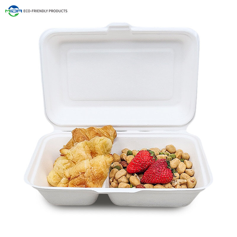 1000ml 2 Compartment Clamshell Eco Friendly Togo Containers for Restaurants