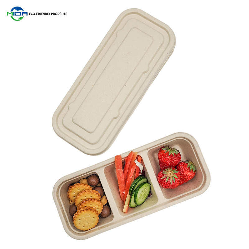 Wholesale Biodegradable 3 Compartment Sugarcane Bagasse Food Containers with Lids
