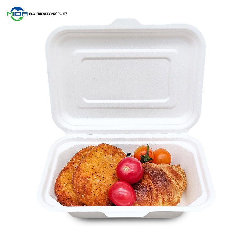 Eco-Friendly Food Packaging Lunch Bento Meal Food Box Disposable Compostable Biodegradable Sugarcane Bagasse Paper Pulped Clamshell